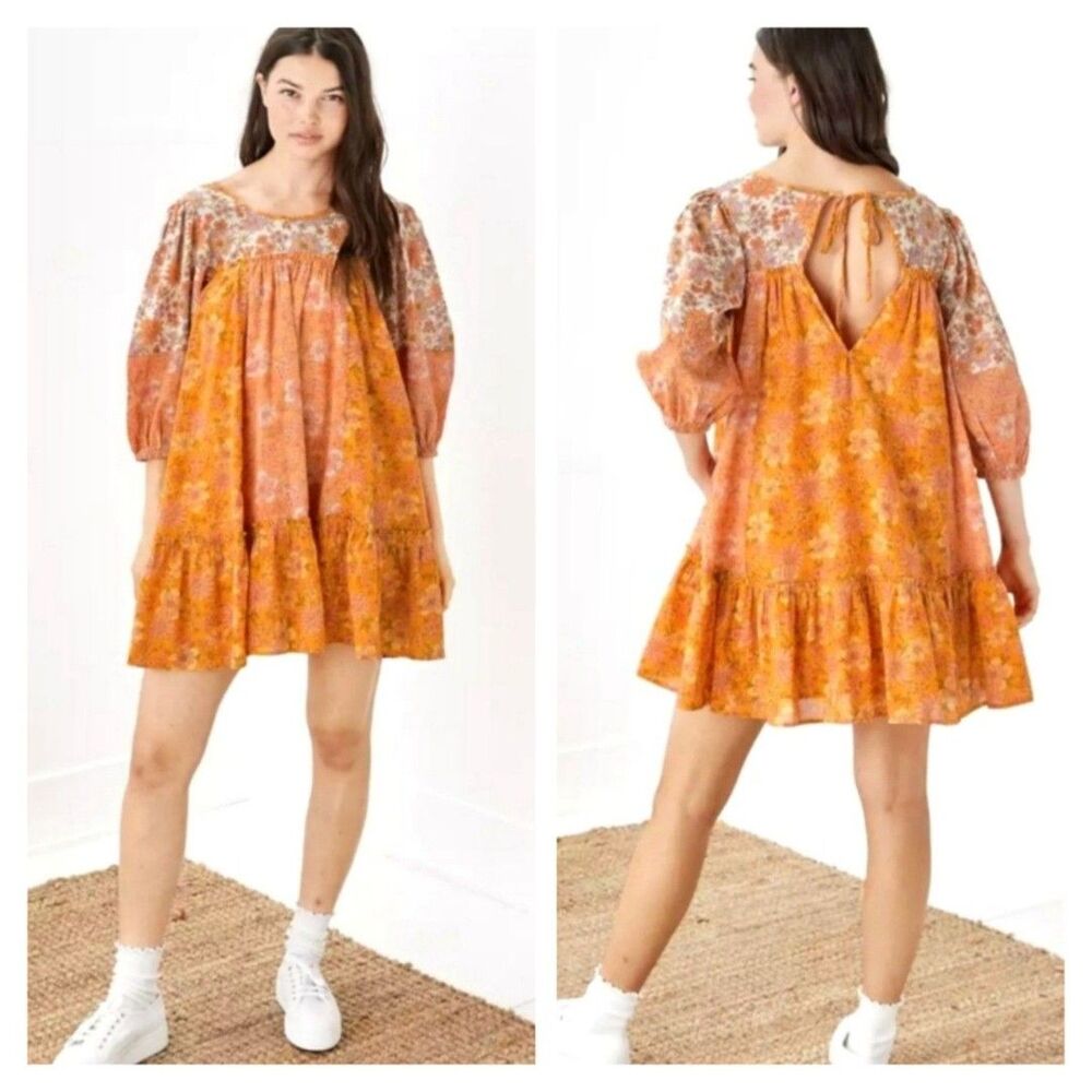 NWT American Eagle Boho Floral Mini Dress MEDIUM with Sleeves & Pockets